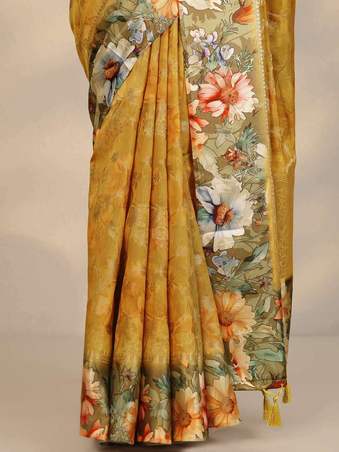 Mustard Woven Design Silk Blend Saree With Unstitched Blouse Piece