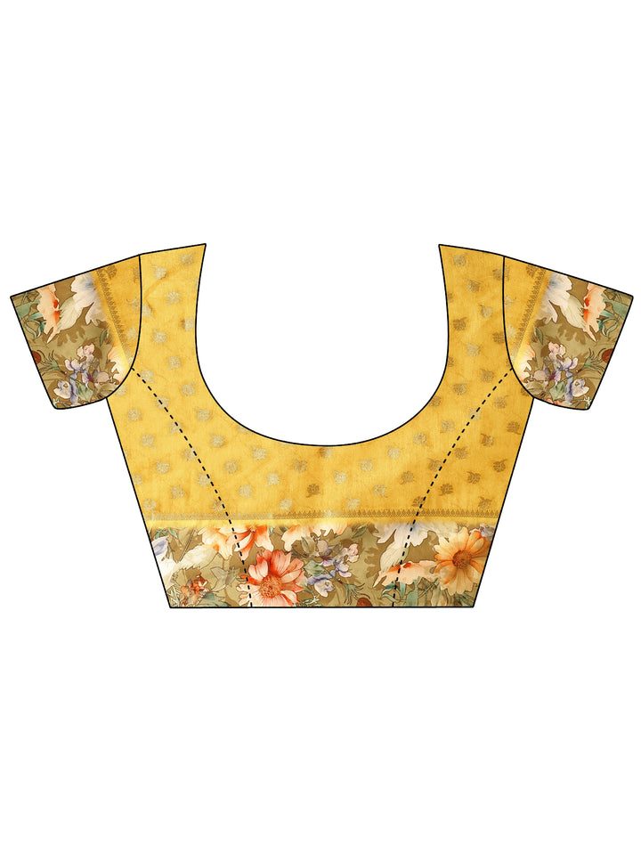 Mustard Woven Design Silk Blend Saree With Unstitched Blouse Piece