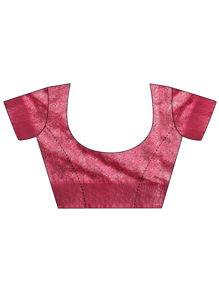 Pink Printed Silk Blend Saree With Unstitched Blouse Piece
