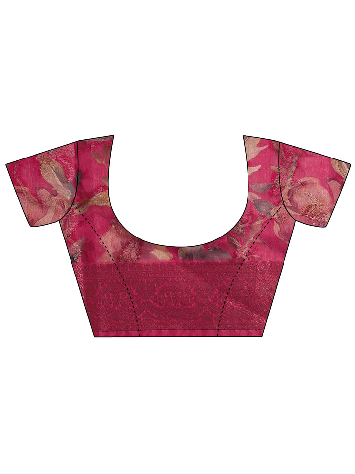 Pink Bandhani Printed Silk Blend Saree With Unstitched Blouse Piece