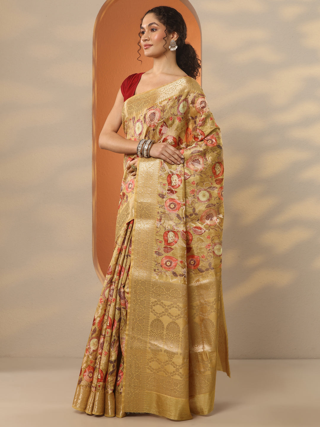 Mustard Woven Design Silk Blend Saree With Unstitched Blouse Piece