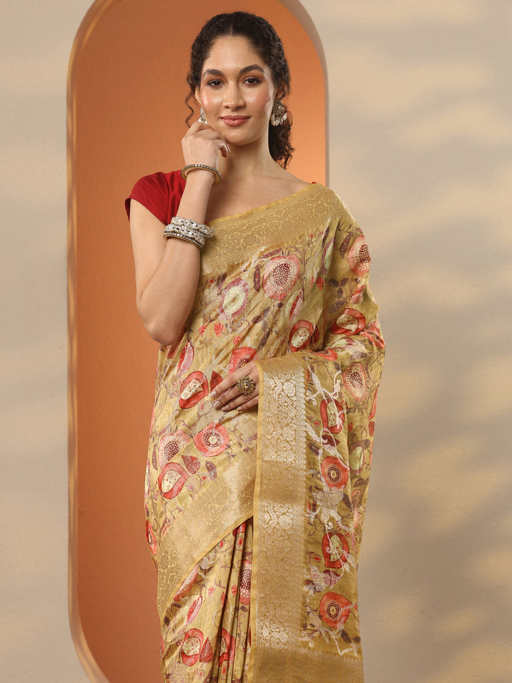 Mustard Woven Design Silk Blend Saree With Unstitched Blouse Piece