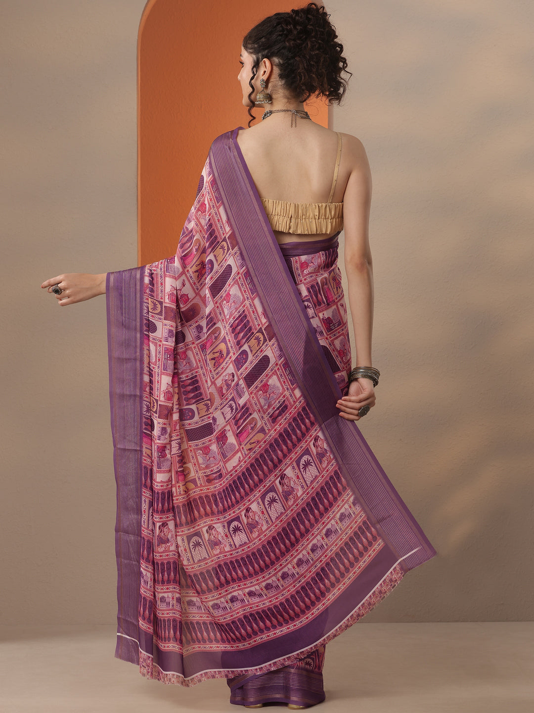 Coral Tribal Printed Georgette Saree With Unstitched Blouse Piece