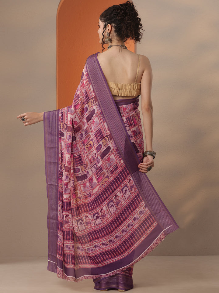 Coral Tribal Printed Georgette Saree With Unstitched Blouse Piece