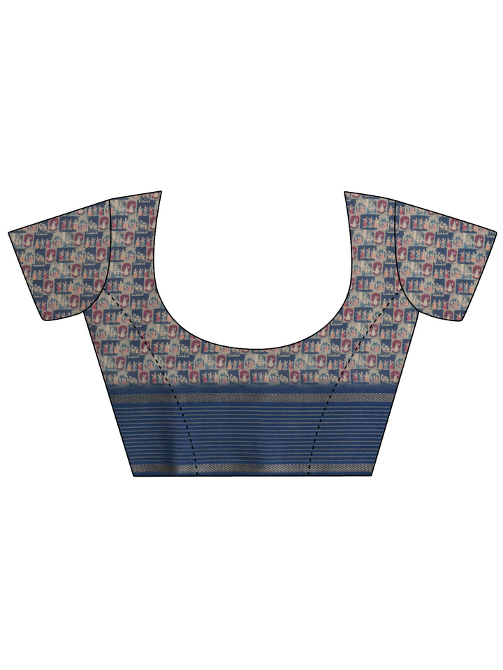 Blue Tribal Printed Georgette Saree With Unstitched Blouse Piece