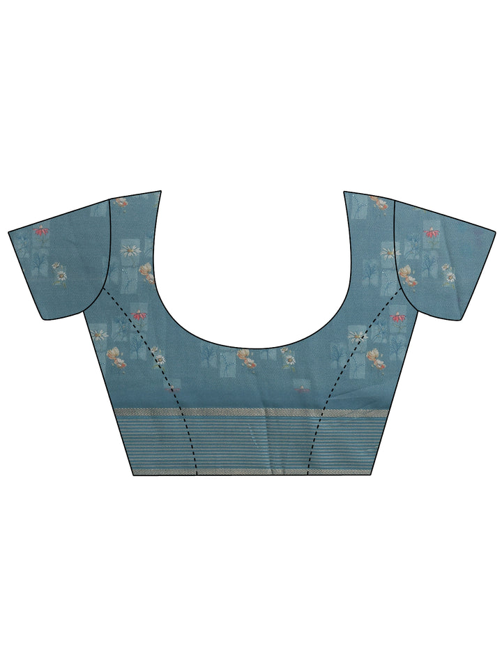 Blue Printed Georgette Saree With Unstitched Blouse Piece