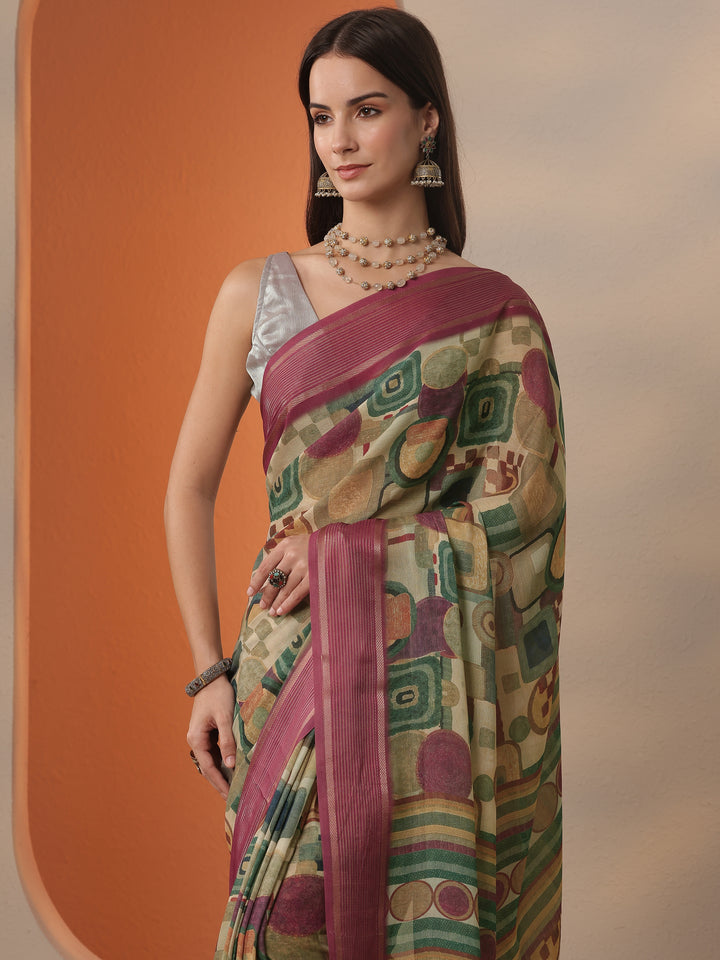 Multi Printed Georgette Saree With Unstitched Blouse Piece