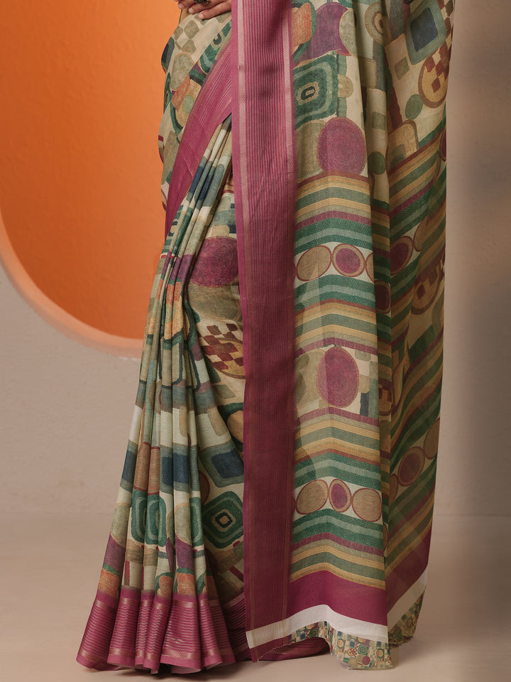 Multi Printed Georgette Saree With Unstitched Blouse Piece