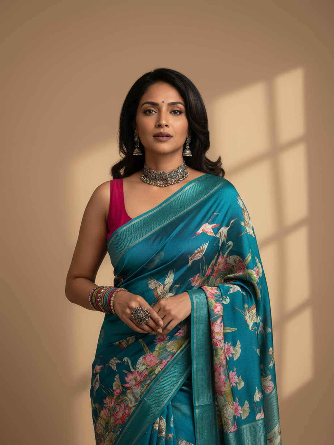 Green Printed Pure Georgette Saree With Unstitched Blouse Piece