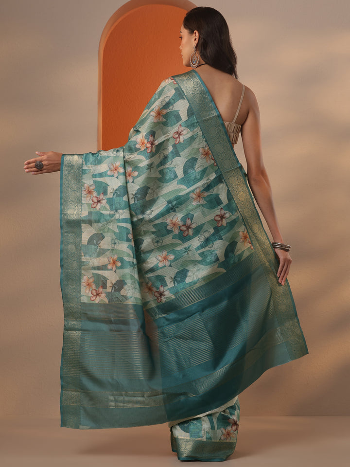 Green Printed Kota Saree With Unstitched Blouse Piece