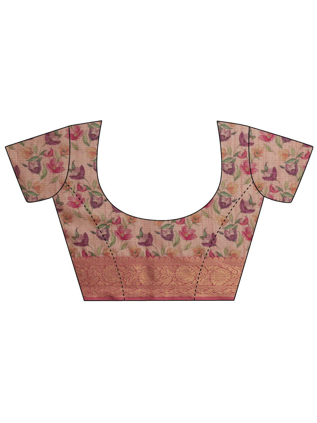 Beige Printed Kota Saree With Unstitched Blouse Piece