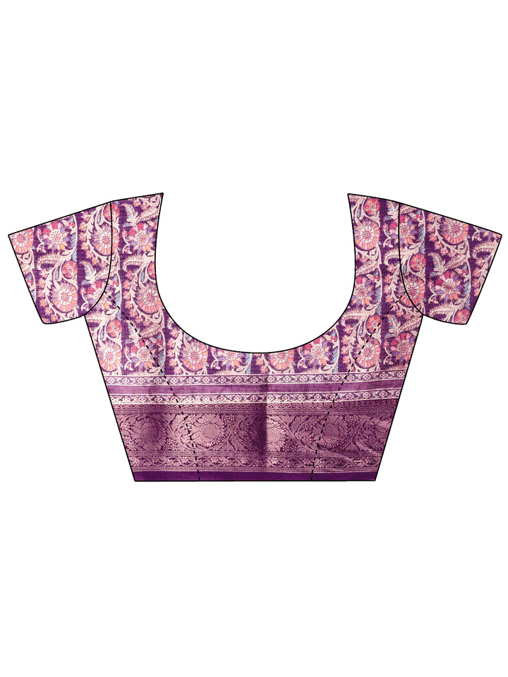 Purple Printed Kota Saree With Unstitched Blouse Piece