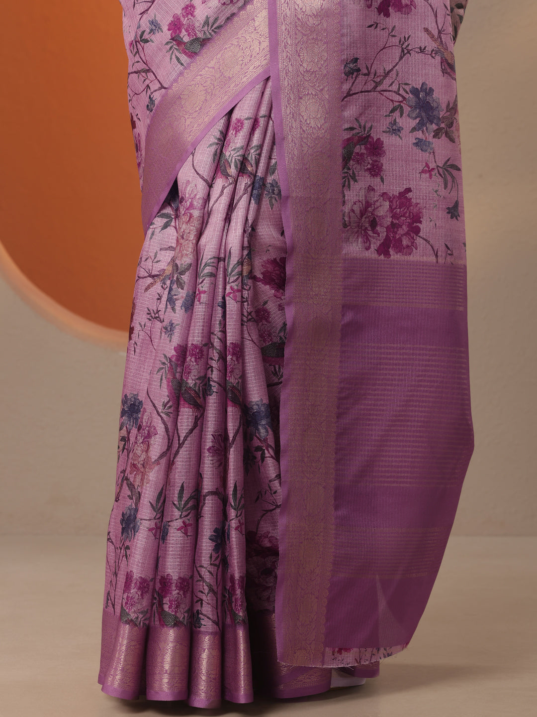 Mauve Printed Kota Saree With Unstitched Blouse Piece