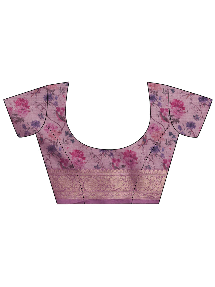 Mauve Printed Kota Saree With Unstitched Blouse Piece
