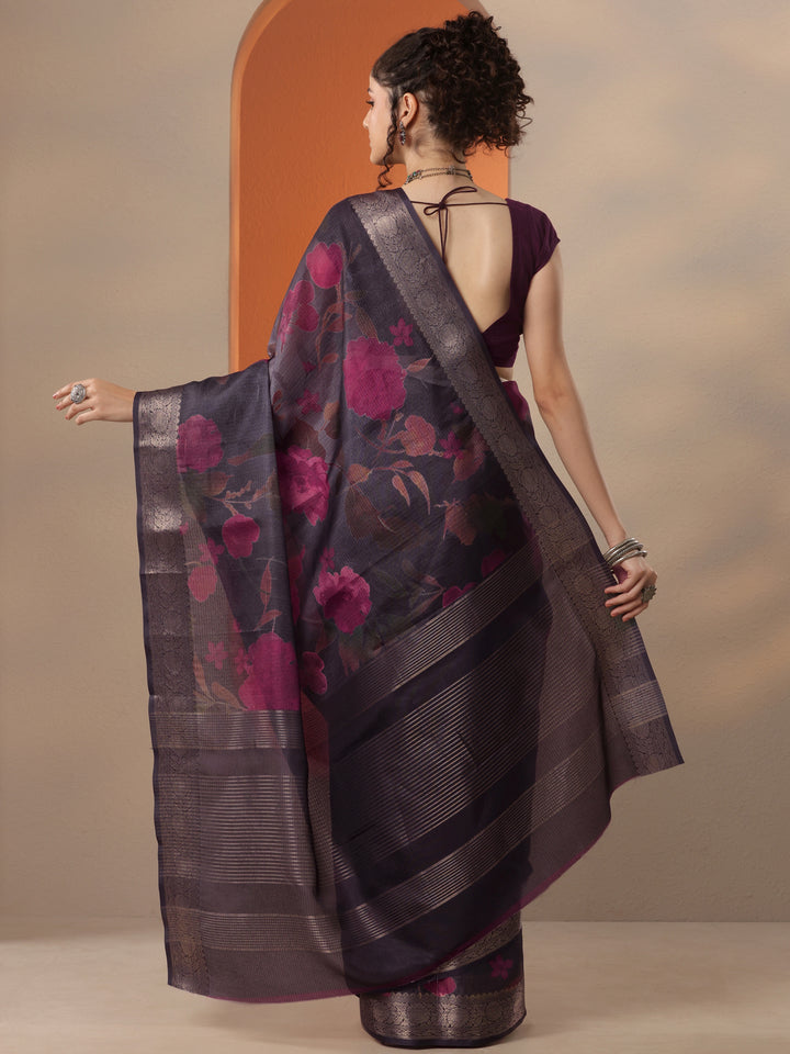 Grey Printed Kota Saree With Unstitched Blouse Piece