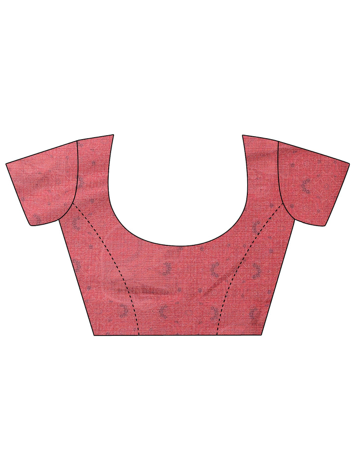Red Printed Kota Saree With Unstitched Blouse Piece