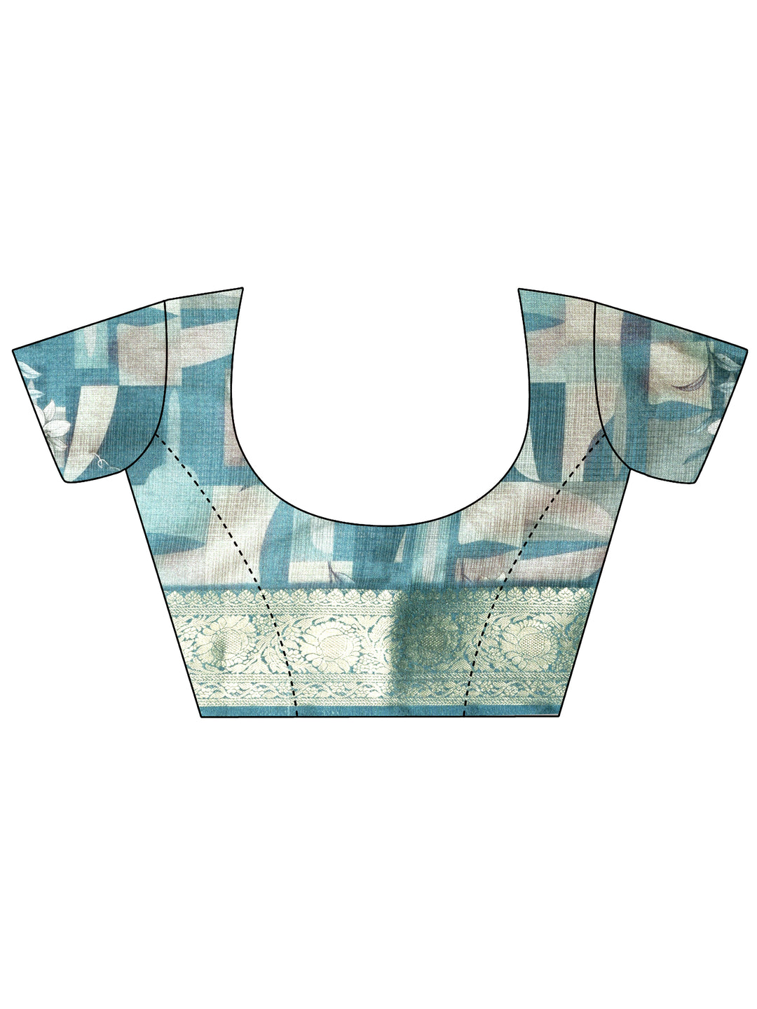 Teal Printed Kota Saree With Unstitched Blouse Piece