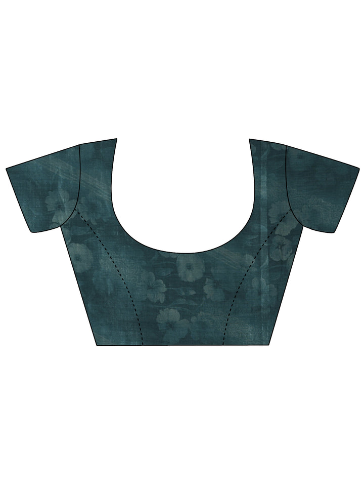 Teal Bandhani Printed Chinon Saree With Unstitched Blouse Piece