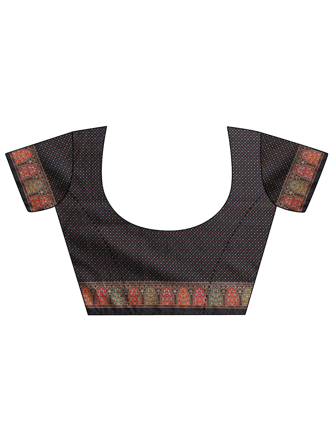 Black Printed Silk Blend Saree With Unstitched Blouse Piece