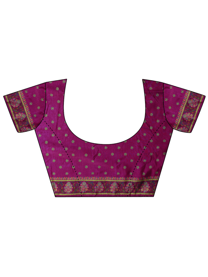 Mustard Printed Silk Blend Saree With Unstitched Blouse Piece