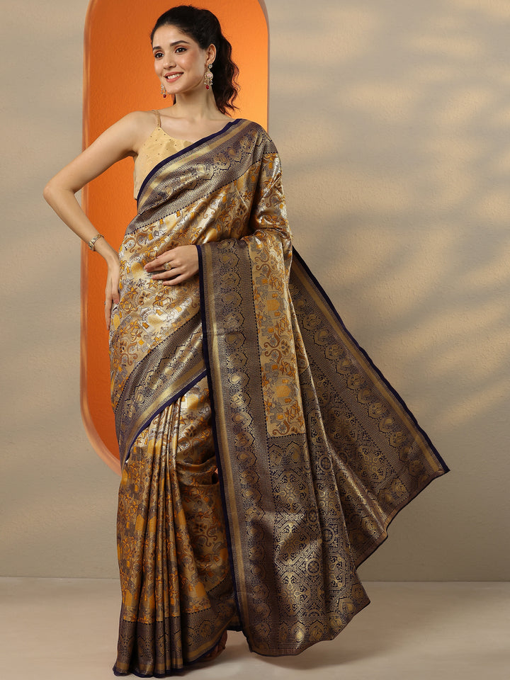 Mustard Woven Design Silk Blend Saree With Unstitched Blouse Piece