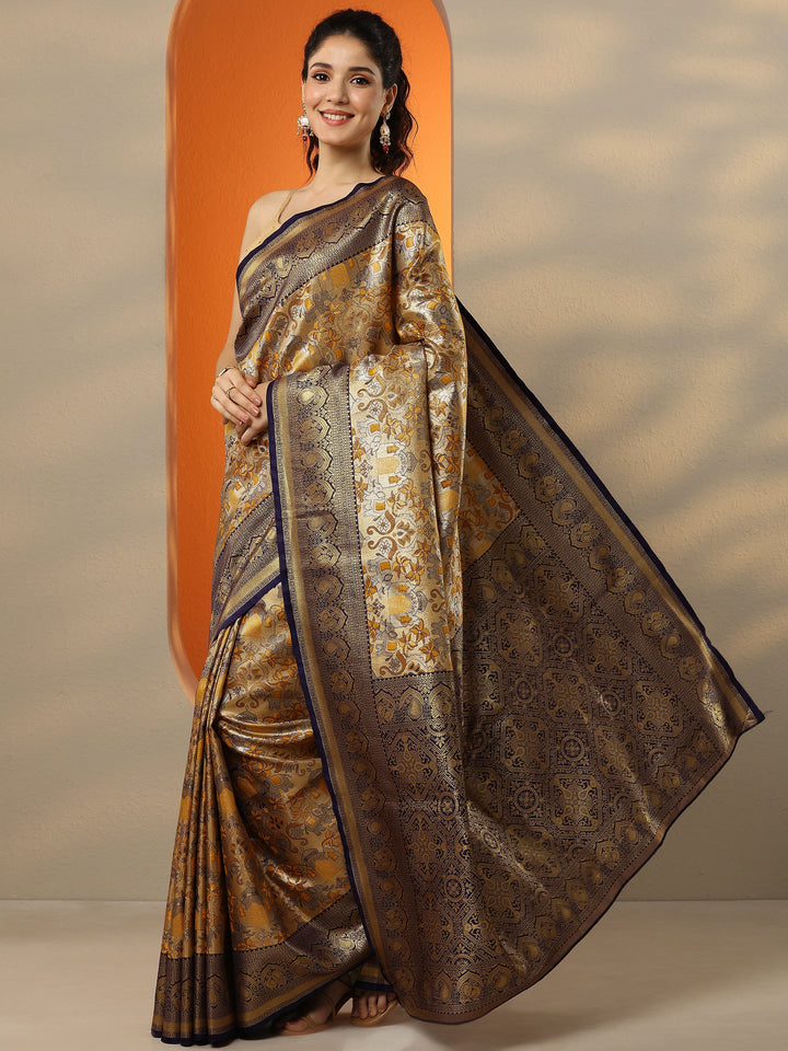 Mustard Woven Design Silk Blend Saree With Unstitched Blouse Piece