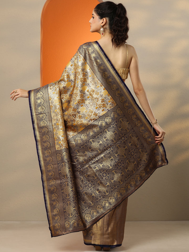 Mustard Woven Design Silk Blend Saree With Unstitched Blouse Piece