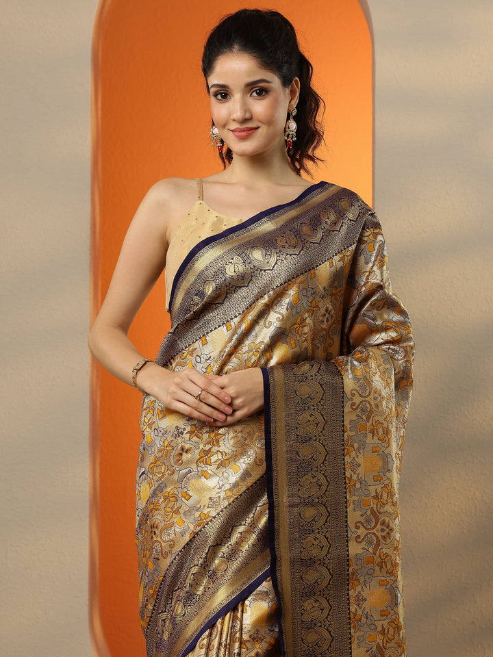 Mustard Woven Design Silk Blend Saree With Unstitched Blouse Piece