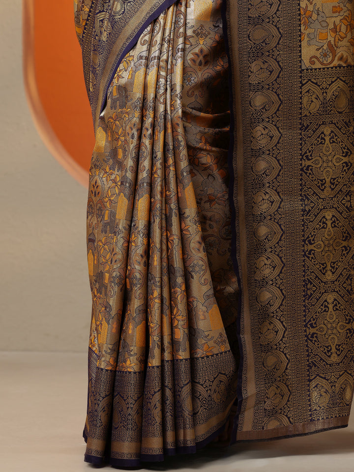 Mustard Woven Design Silk Blend Saree With Unstitched Blouse Piece