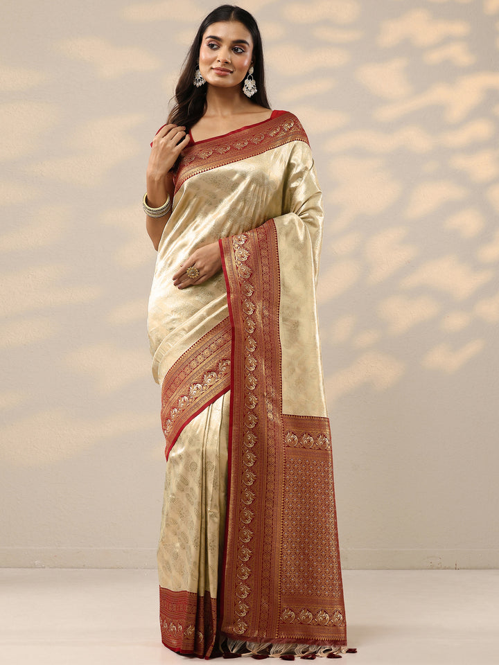 Gold Woven Design Silk Blend Saree With Unstitched Blouse Piece