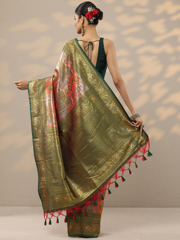 Red Woven Design Silk Blend Saree With Unstitched Blouse Piece