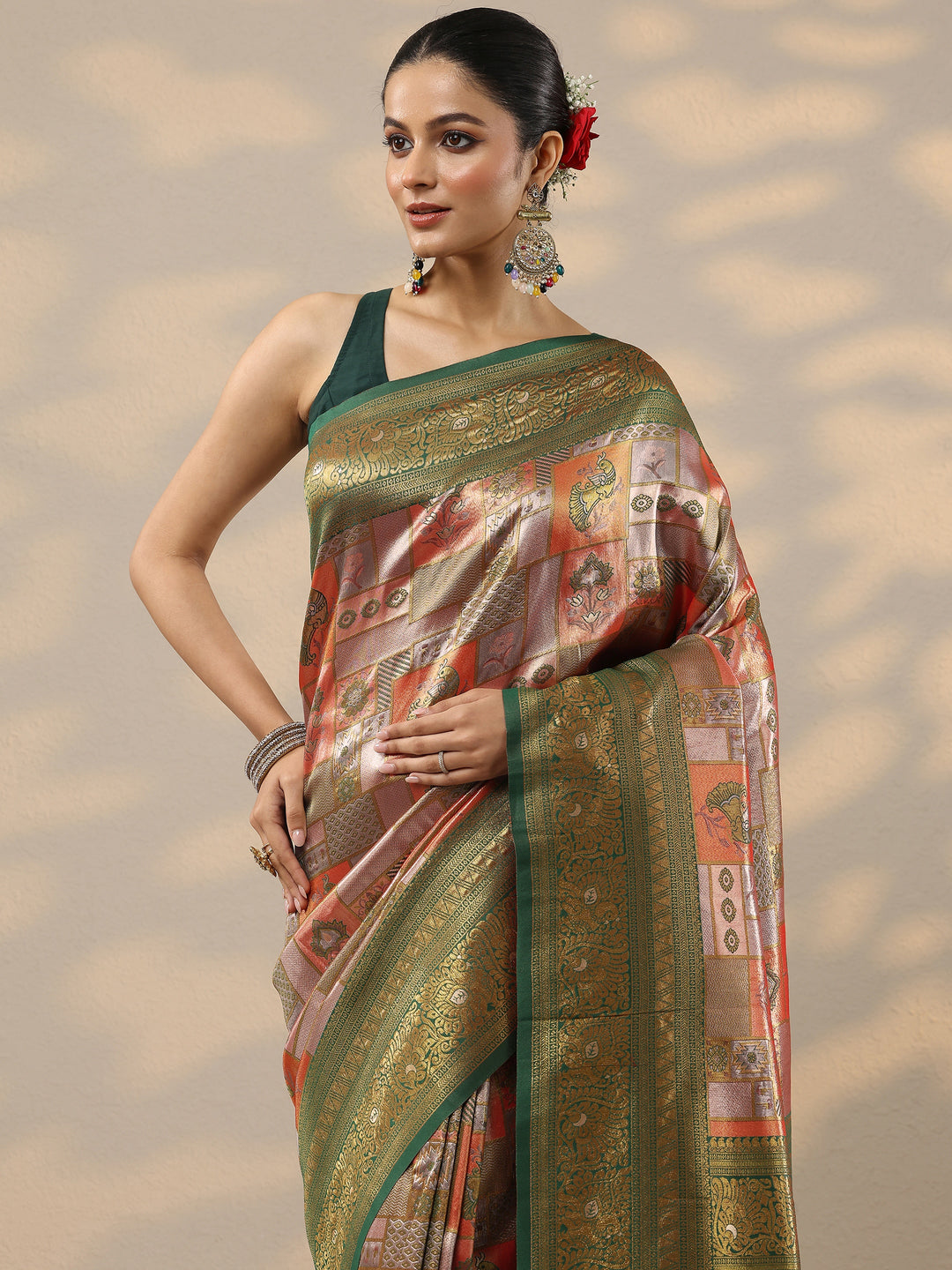 Red Woven Design Silk Blend Saree With Unstitched Blouse Piece
