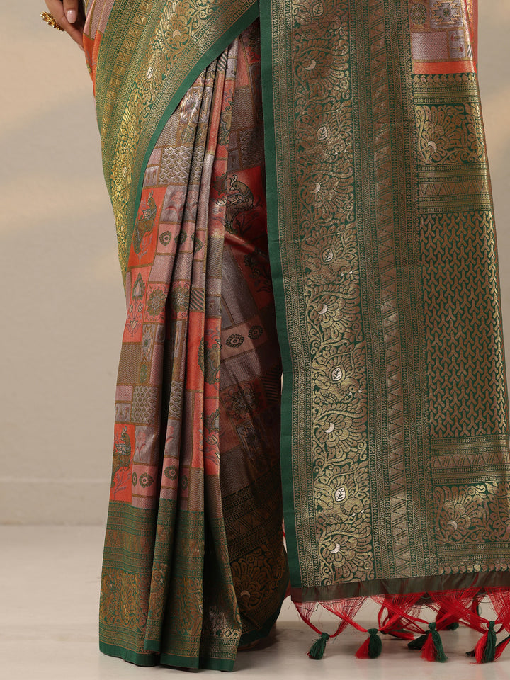 Red Woven Design Silk Blend Saree With Unstitched Blouse Piece