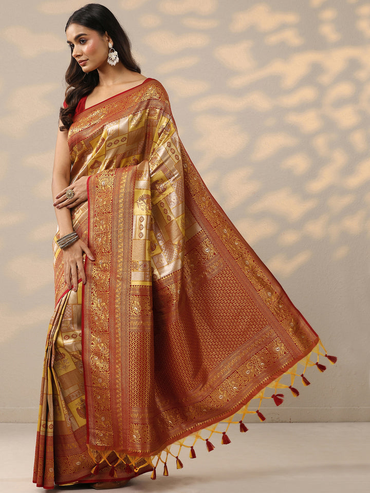 Yellow Woven Design Silk Blend Saree With Unstitched Blouse Piece