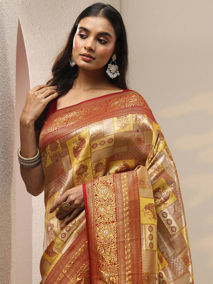 Yellow Woven Design Silk Blend Saree With Unstitched Blouse Piece