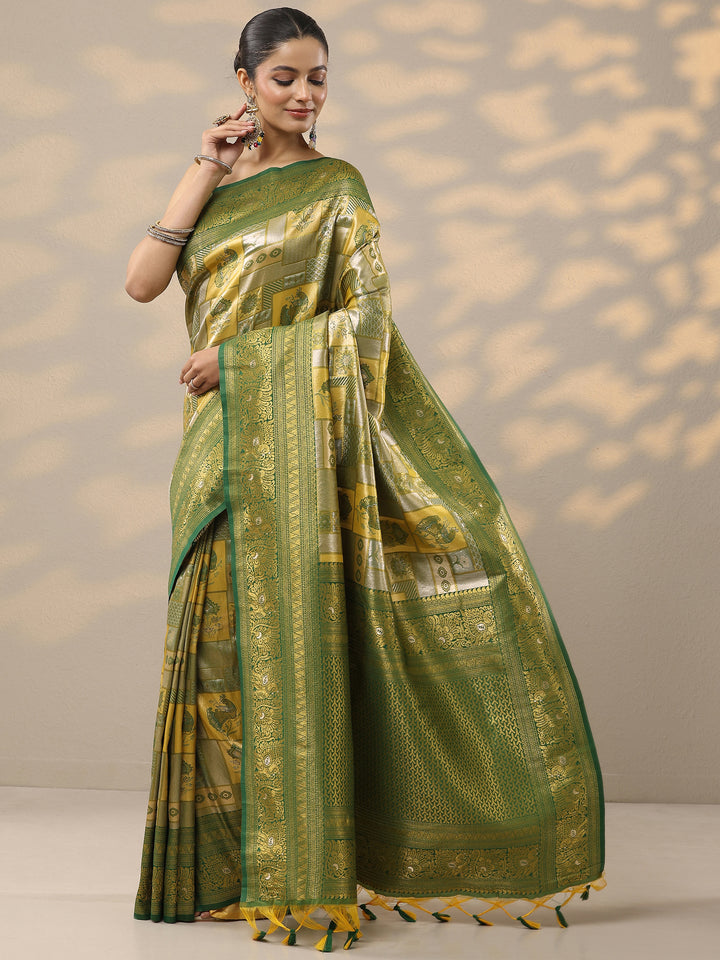 Yellow Woven Design Silk Blend Saree With Unstitched Blouse Piece