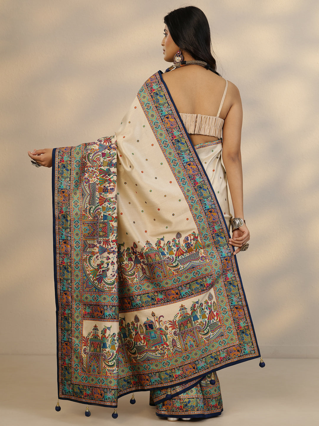 Beige Woven Design Silk Blend Saree With Unstitched Blouse Piece