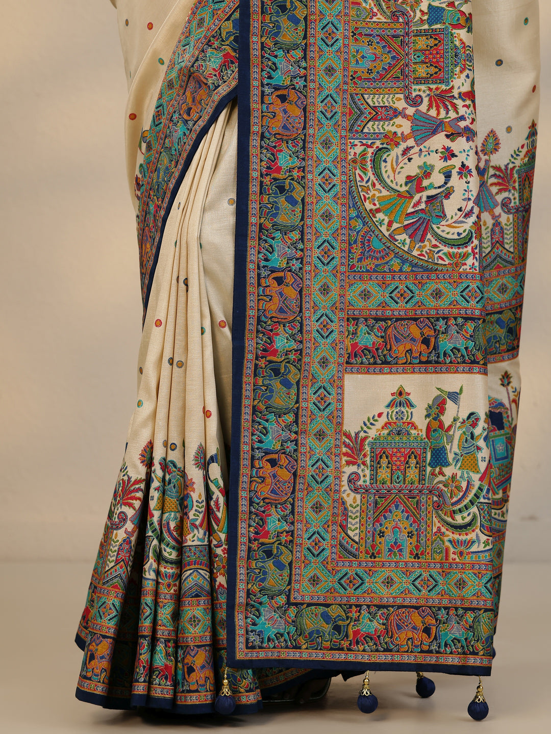 Beige Woven Design Silk Blend Saree With Unstitched Blouse Piece