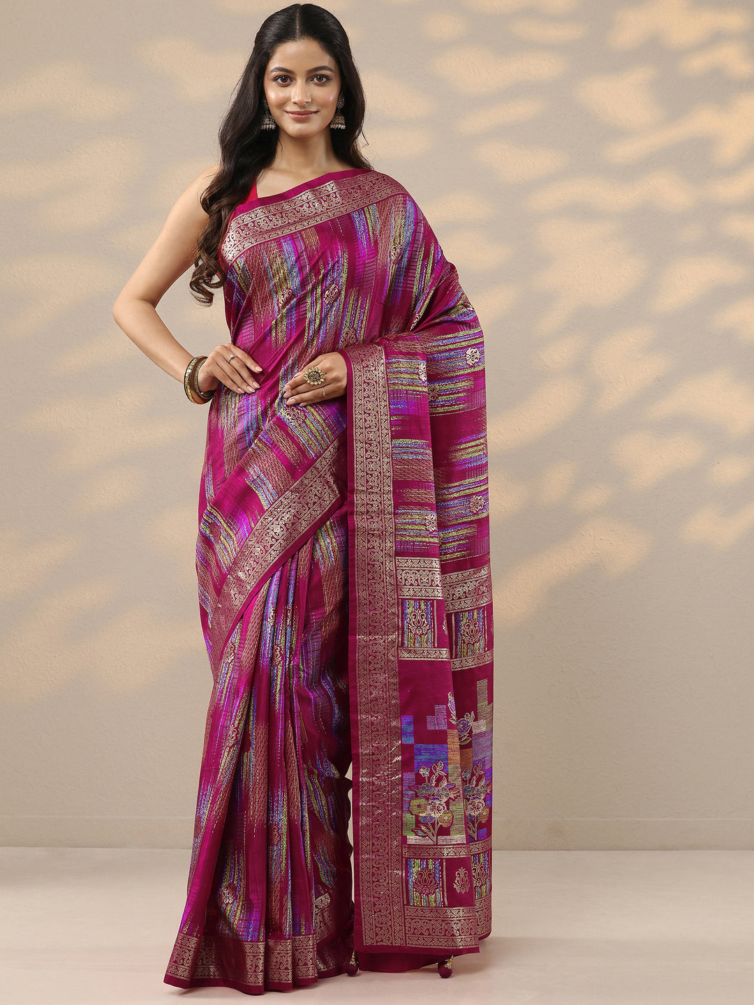Pink Woven Design Silk Blend Saree With Unstitched Blouse Piece