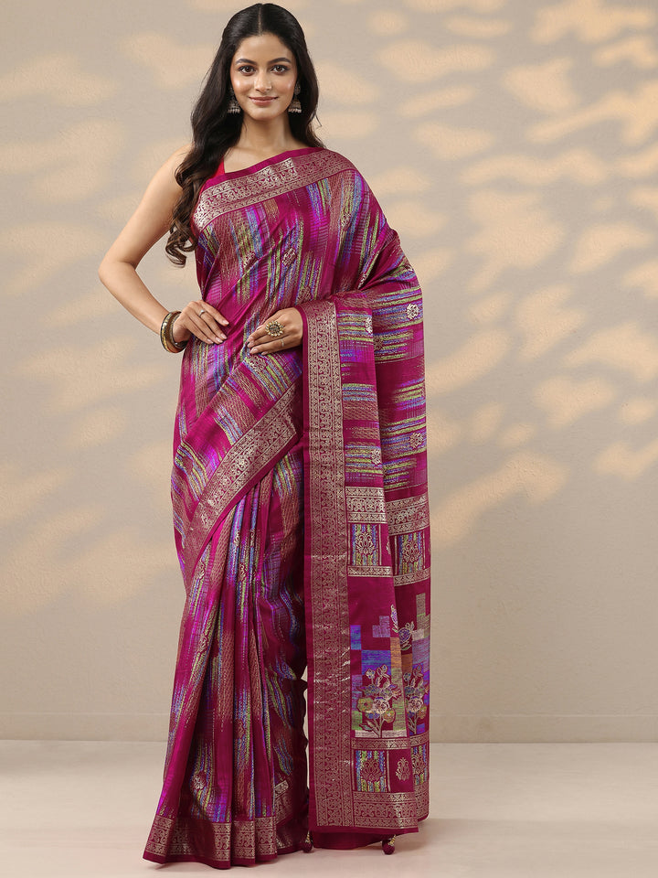 Pink Woven Design Silk Blend Saree With Unstitched Blouse Piece