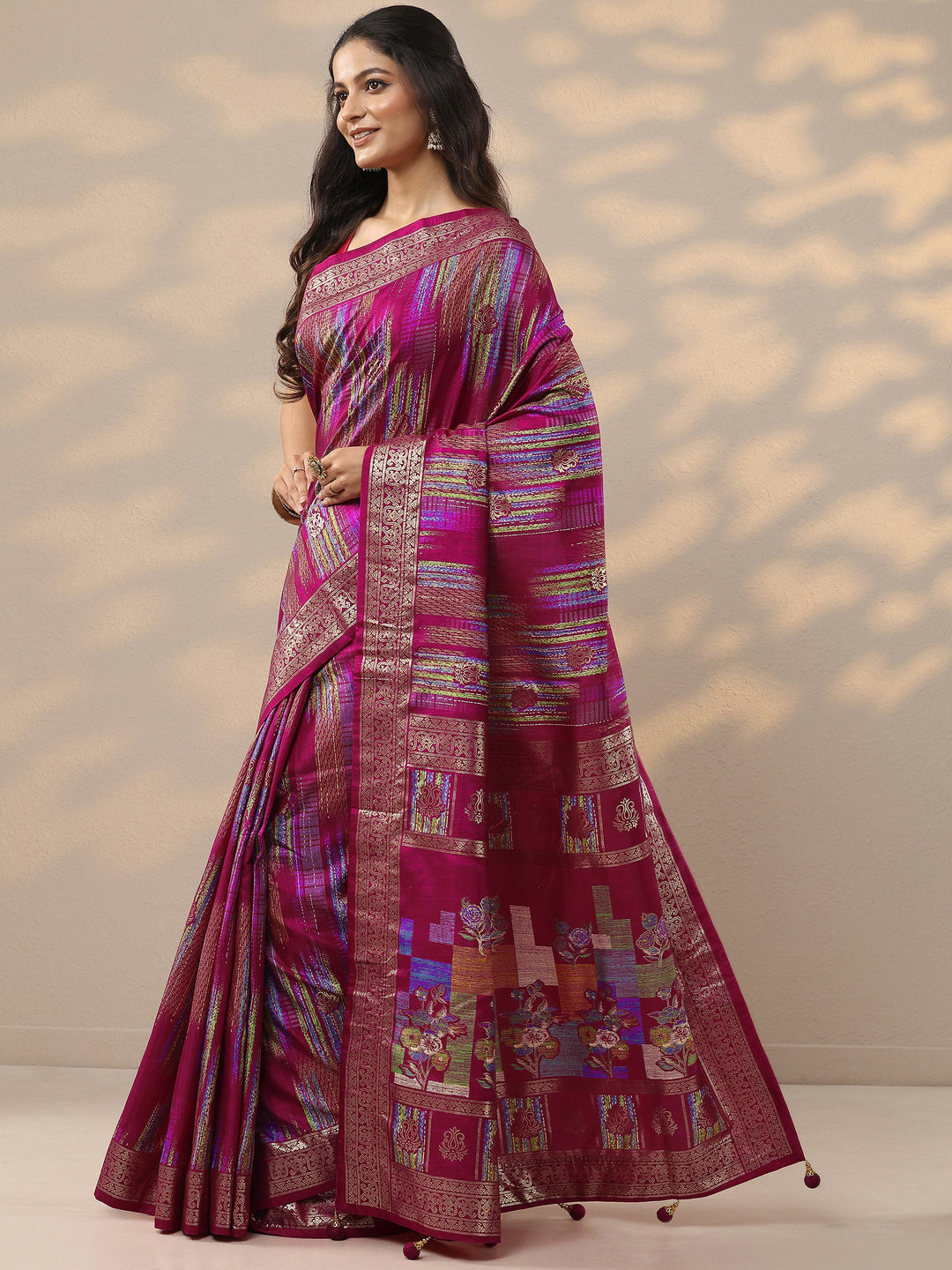 Pink Woven Design Silk Blend Saree With Unstitched Blouse Piece