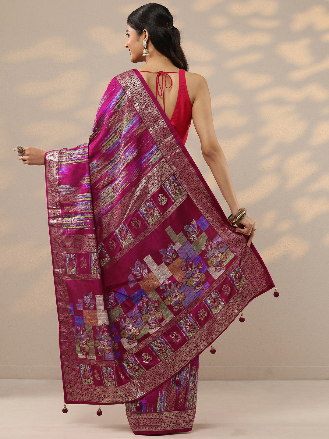Pink Woven Design Silk Blend Saree With Unstitched Blouse Piece