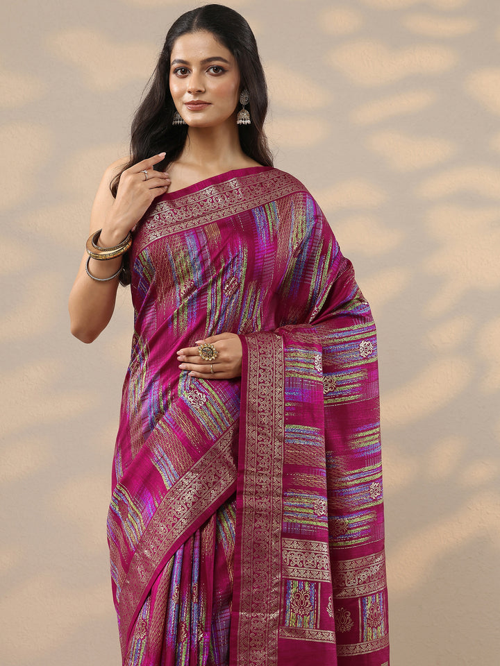 Pink Woven Design Silk Blend Saree With Unstitched Blouse Piece
