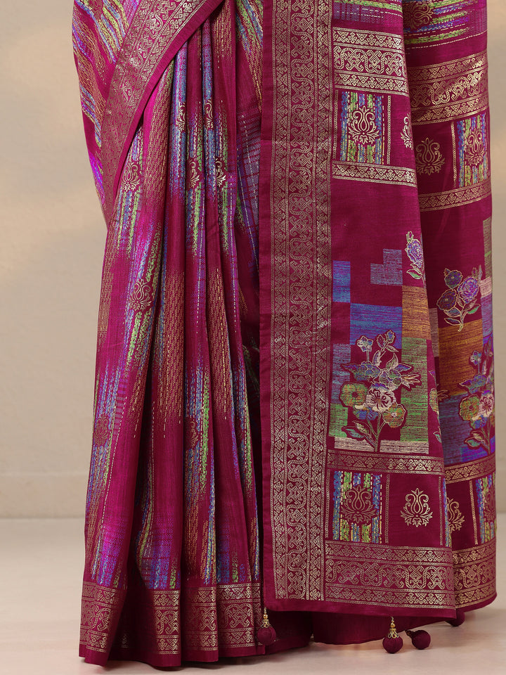 Pink Woven Design Silk Blend Saree With Unstitched Blouse Piece