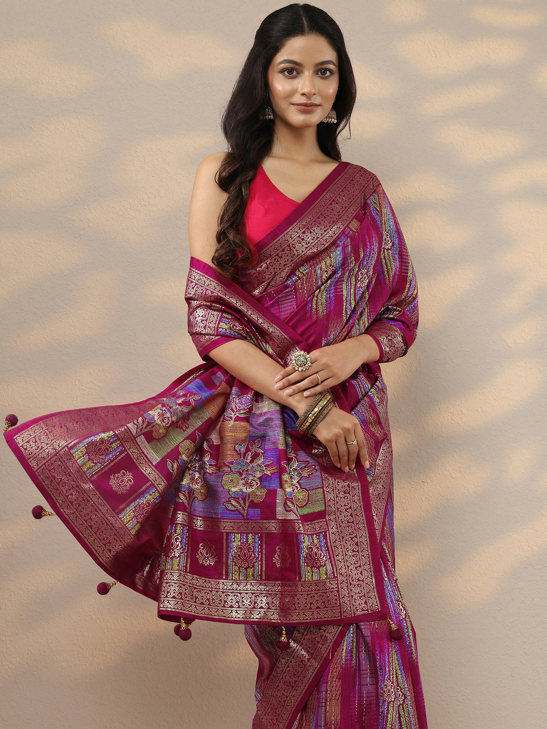 Pink Woven Design Silk Blend Saree With Unstitched Blouse Piece