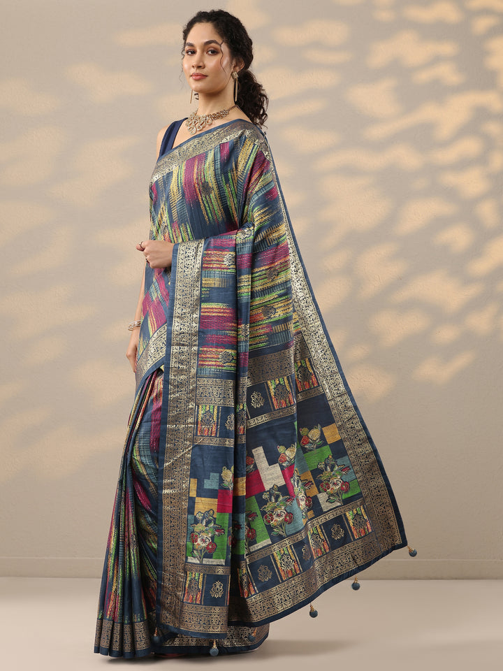 Blue Woven Design Silk Blend Saree With Unstitched Blouse Piece