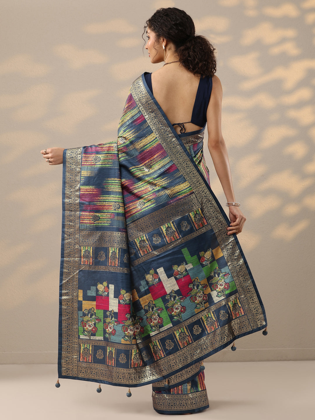 Blue Woven Design Silk Blend Saree With Unstitched Blouse Piece