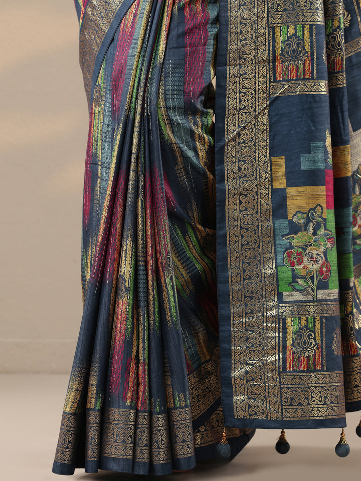 Blue Woven Design Silk Blend Saree With Unstitched Blouse Piece