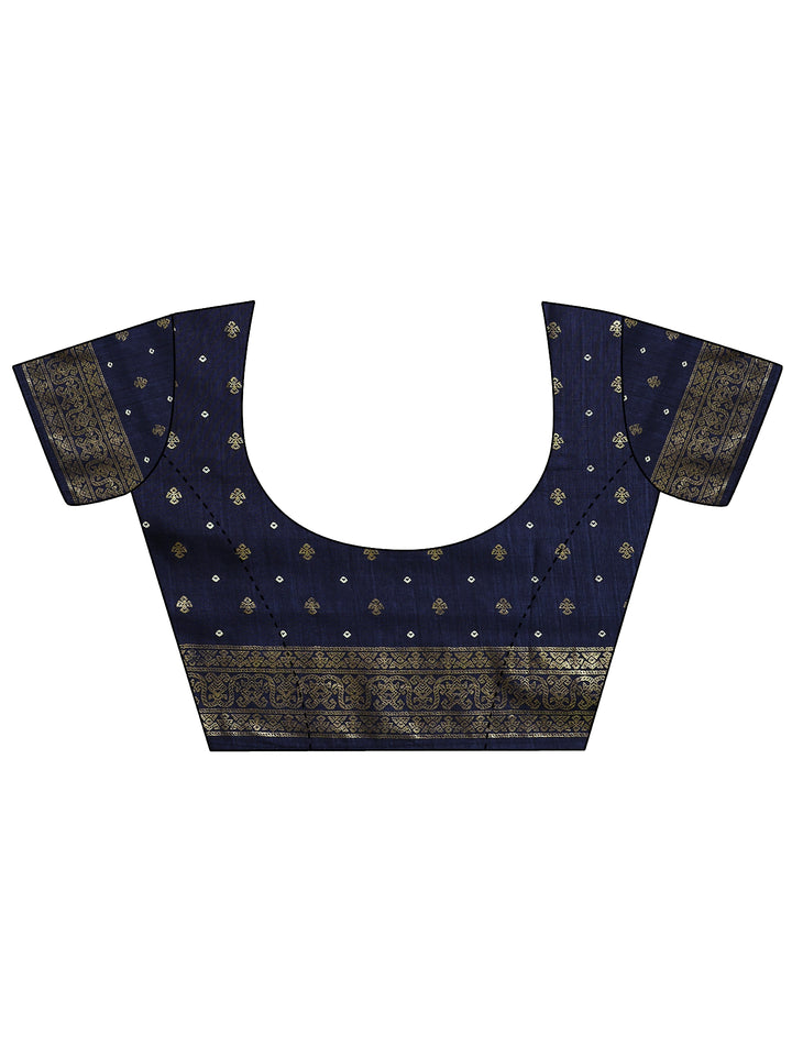 Navy Blue Woven Design Silk Blend Saree With Unstitched Blouse Piece