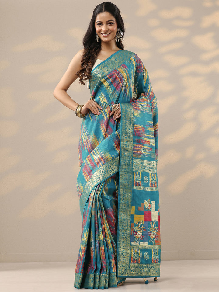 Green Woven Design Silk Blend Saree With Unstitched Blouse Piece